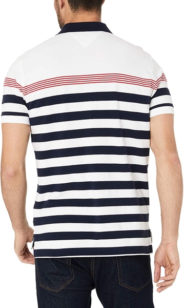 Áo thun nam Tommy Hilfiger màu trắng sọc xanh phối sọc đỏ trên