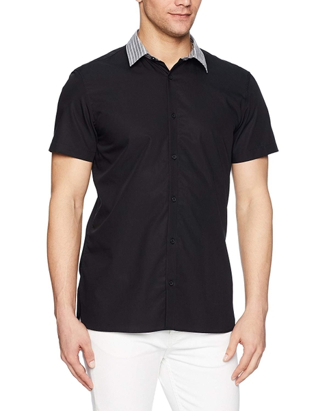 Áo sơ mi calvin Klien ngắn tay đen phối cổ