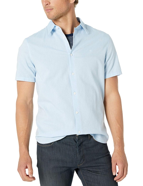 Áo sơ mi nam calvin klein tay ngắn xanh lơ chấm trắng with logo trắng