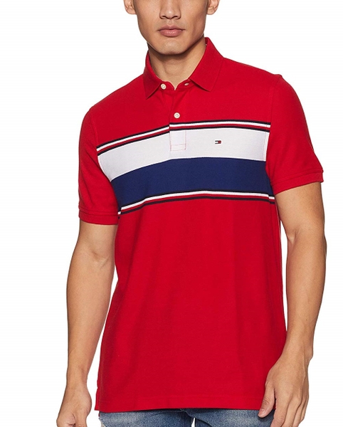 Áo thun nam Tommy Hilfiger đỏ phối trắng sọc ngang