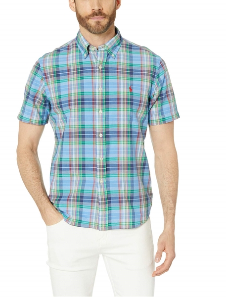 Áo sơ mi nam Polo Ralph lauren ngắn tay caro xanh đỏ with logo đỏ