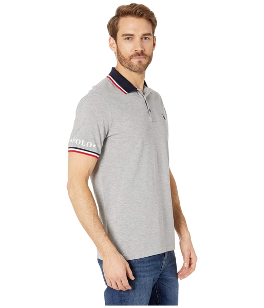 Áo thun Polo Ralph lauren xám phối cổ with logo xanh