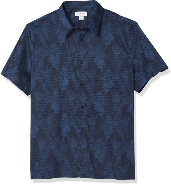 Áo sơ mi nam calvin klein tay ngắn xanh navy phối vạt ngang