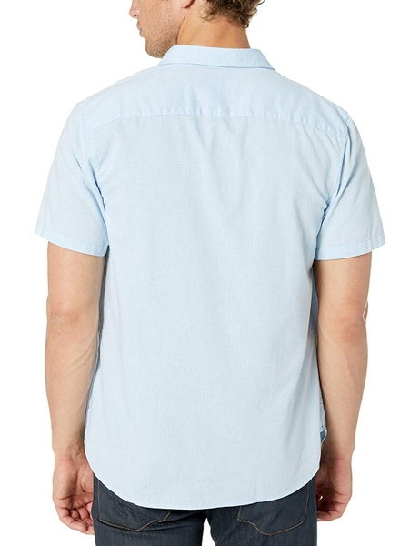 Áo sơ mi nam calvin klein tay ngắn xanh lơ chấm trắng with logo trắng