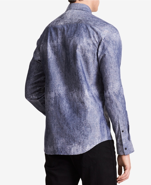 Áo sơ mi nam calvin klein dài tay xám phối nút bấm Slim