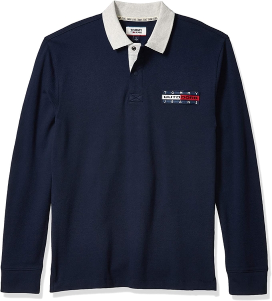 Áo thun Tommy Jeans tay dài xanh Navy cổ phối