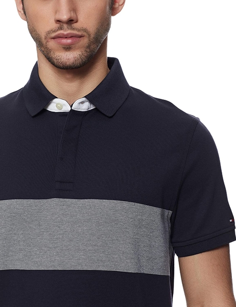 Áo thun nam Tommy Hilfiger xanh navy phối ngực xám with logo