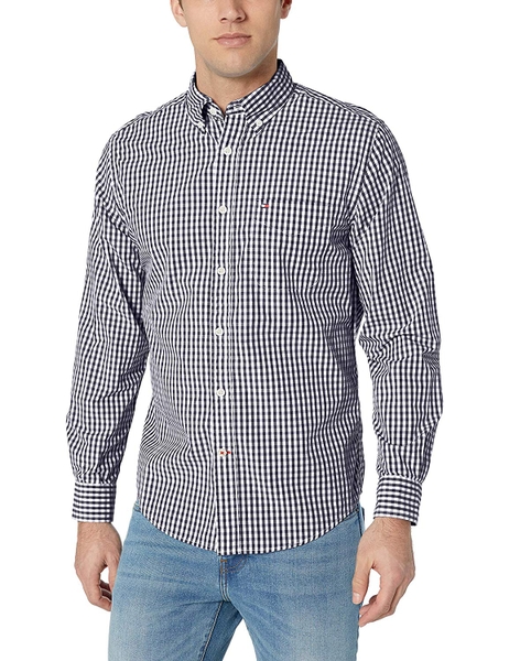 Áo sơ mi nam Tommy Hilfiger tay dài caro trắng navy