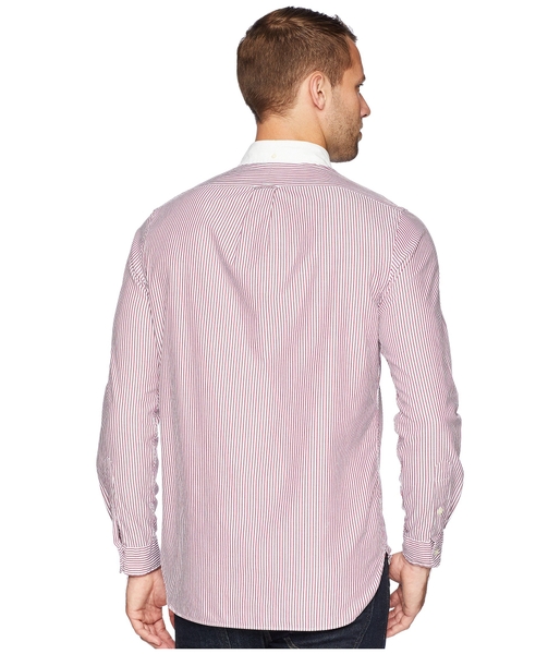 Áo sơ mi nam Polo Ralph lauren dài tay trắng sọc dọc đỏ nâu cổ phối trắng