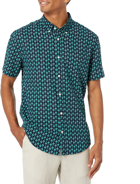 Áo sơ mi nam Tommy Hilfiger ngắn tay caro xanh phối đen