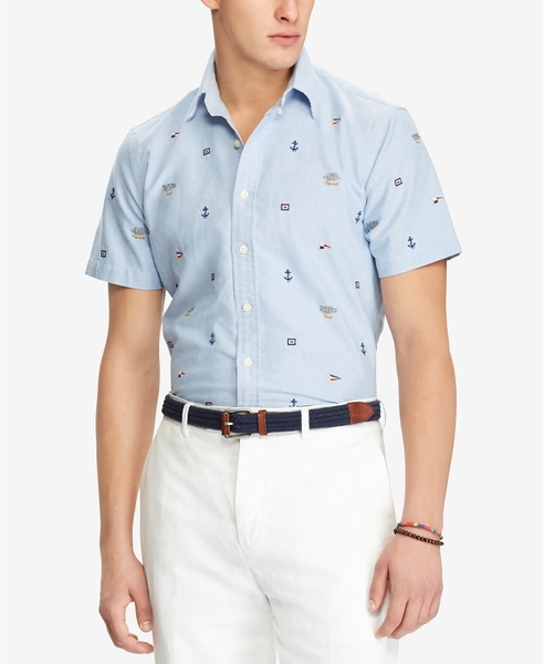 Áo sơ mi nam Polo Ralph lauren ngắn tay xanh phối