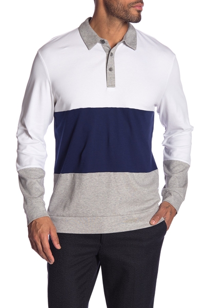 Áo thun calvin klein dài tay có cổ xám , trắng phối xanh
