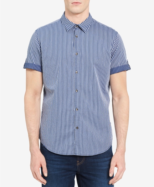 Áo sơ mi nam calvin klein jeans ngắn tay xanh sọc suông S