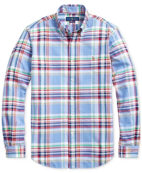 Áo sơ mi Nam Polo Ralph lauren tay dài caro trắng tím nâu ngựa 2 màu