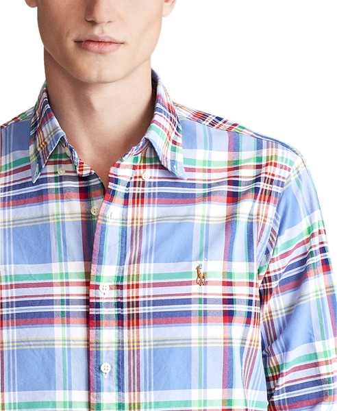 Áo sơ mi Nam Polo Ralph lauren tay dài caro trắng tím nâu ngựa 2 màu