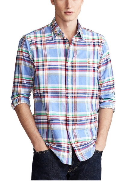 Áo sơ mi Nam Polo Ralph lauren tay dài caro trắng tím nâu ngựa 2 màu