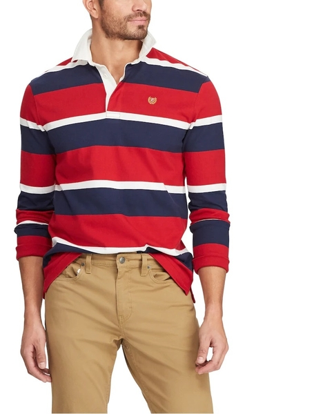 Áo thun Chaps tay dài phối sọc 3 màu đỏ navy with logo