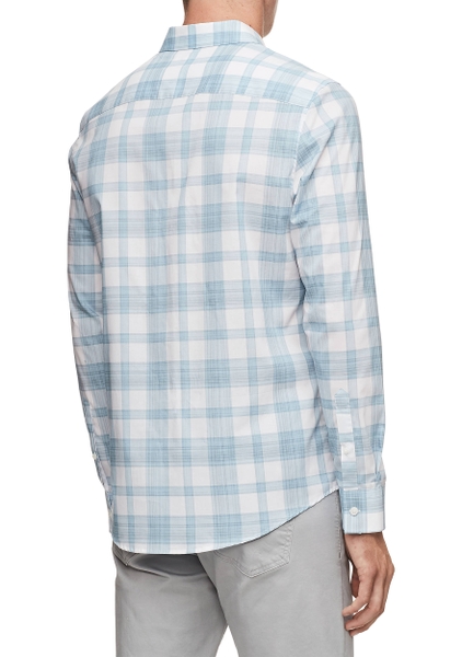 Áo sơ mi nam calvin klein tay dài caro xanh trắng with logo