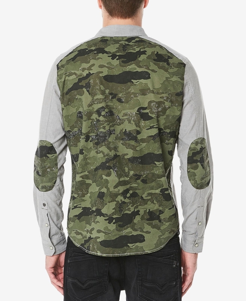 Áo sơ mi Nam dài tay Bufallo xám trắng phối sau lưng