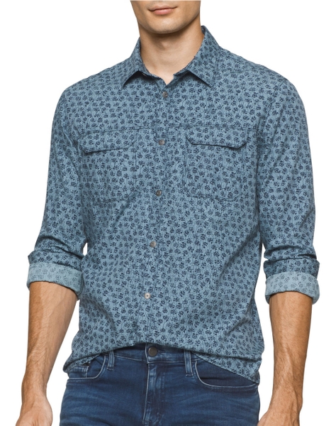 Áo sơ mi dài tay Calvin Klein Jeans, Xanh phối đen LMS