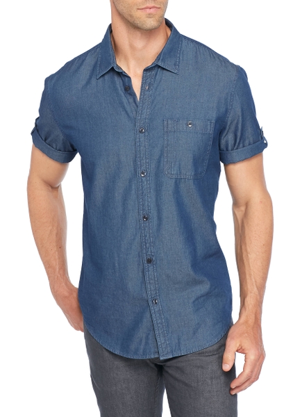 Áo sơ mi nam calvin kein jeans ngắn tay xanh denim