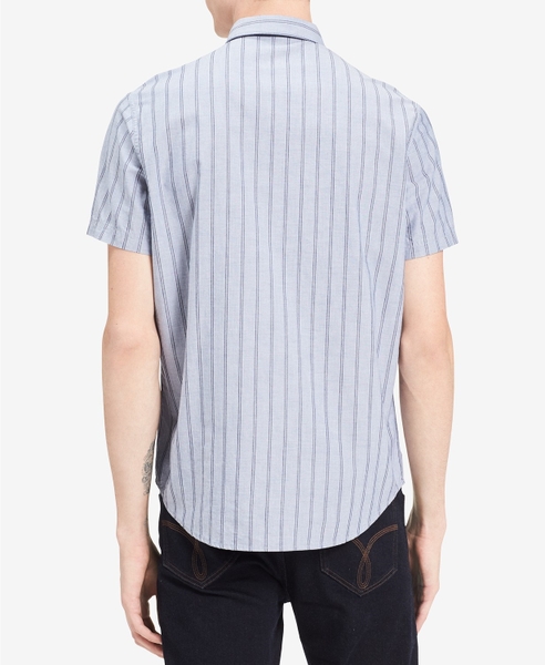 Áo sơ mi nam calvin klein jeans ngắn tay xanh xám sọc dọc