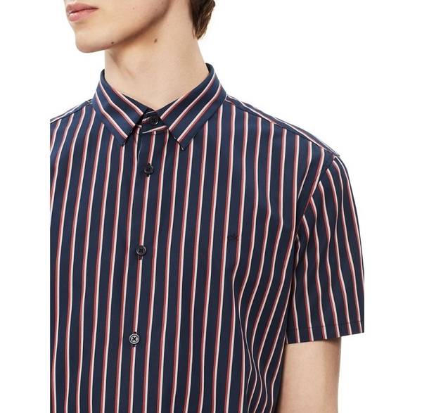 Áo sơ mi nam calvin klein tay ngắn xanh navy sọc đỏ trắng dọc with logo