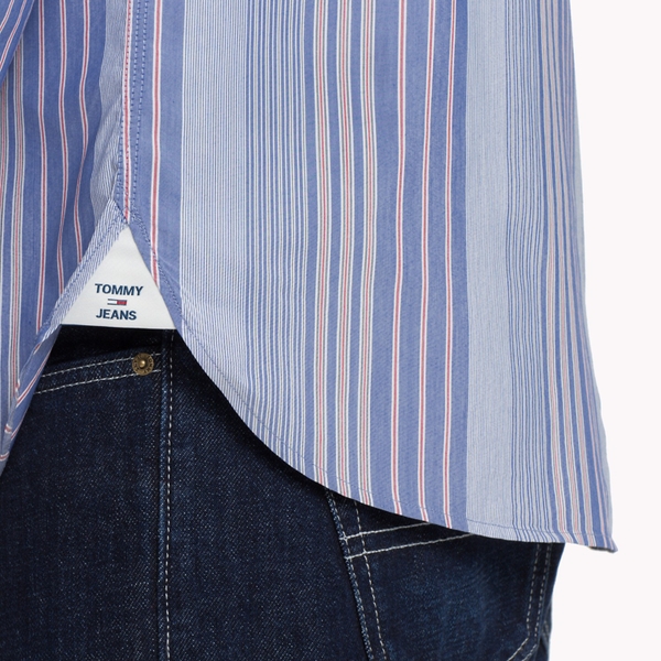Áo sơ mi nam Tommy Jeans tay dài xanh môn sọc có túi