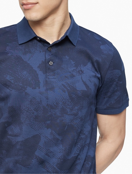 Áo thun nam calvin klien trắng phối xanh hình lá cấy with logo