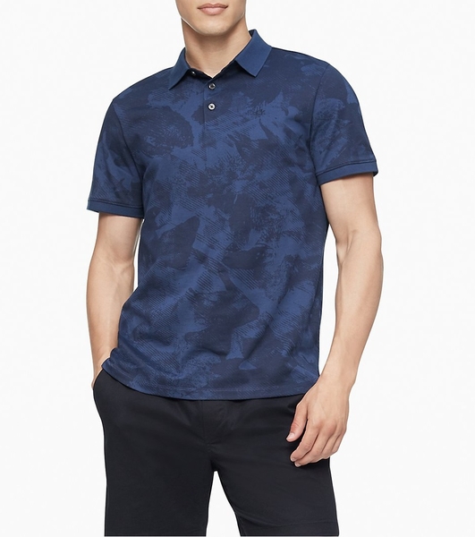 Áo thun nam calvin klien trắng phối xanh hình lá cấy with logo