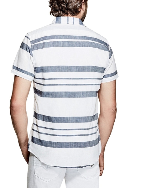 Áo sơ mi Guess ngắn tay sọc trắng sọc đen