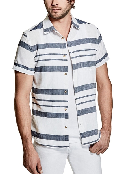 Áo sơ mi Guess ngắn tay sọc trắng sọc đen
