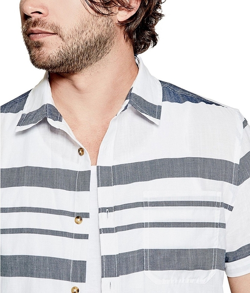 Áo sơ mi Guess ngắn tay sọc trắng sọc đen