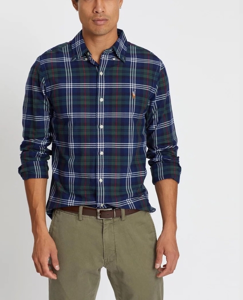Áo sơ mi Nam Polo Ralph lauren tay dài caro xanh trắng logo ngựa 2 màu