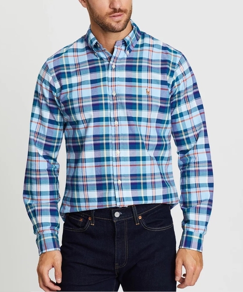 Áo sơ mi Nam Polo Ralph lauren tay dài caro xanh lá vàng logo ngựa 2 màu