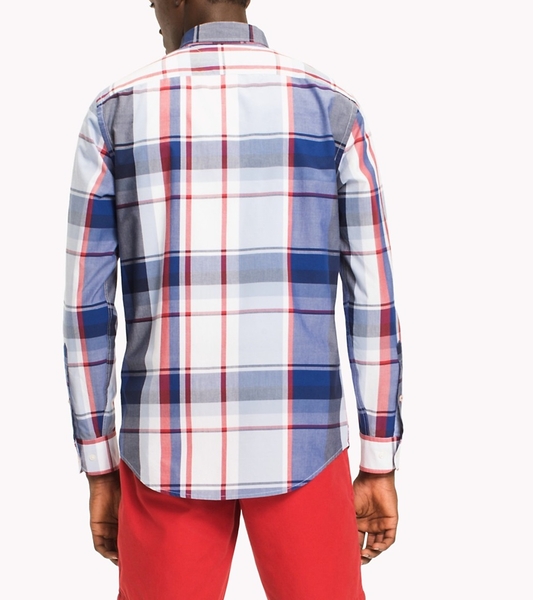 Áo sơ mi nam Tommy Hilfiger dài tay caro lớn trắng đỏ