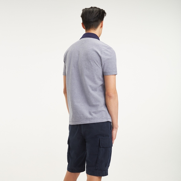 Áo thun nam Tommy Hilfiger màu xanh xám cổ phối xanh đen