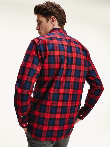 Áo sơ mi nam Tommy Hilfiger tay dài đỏ đen có túi