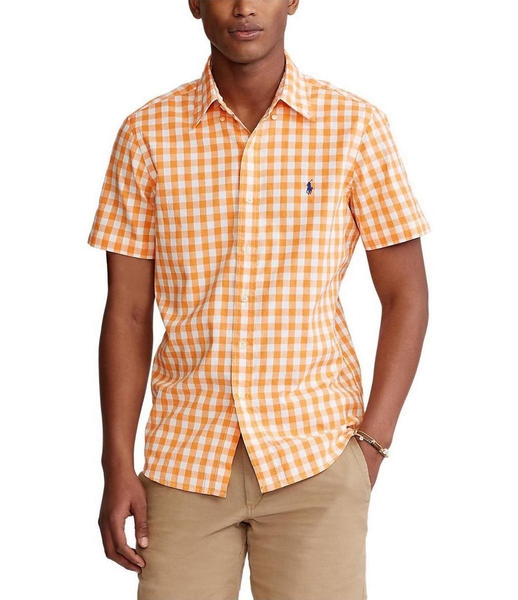 Áo sơ mi nam Polo Ralph lauren tay ngắn caro vàng đồng trắng