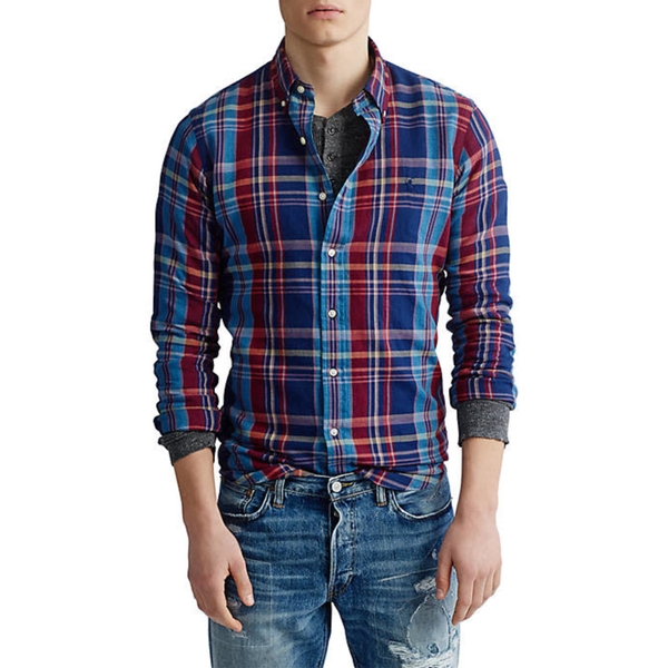 Áo sơ mi Nam Polo Ralph lauren tay dài caro xanh navy đỏ