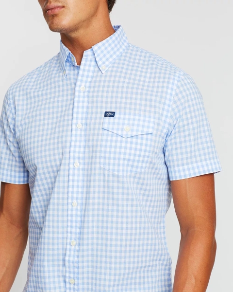 Áo sơ mi nam Polo Ralph lauren ngắn tay caro trắng xanh lơ có túi