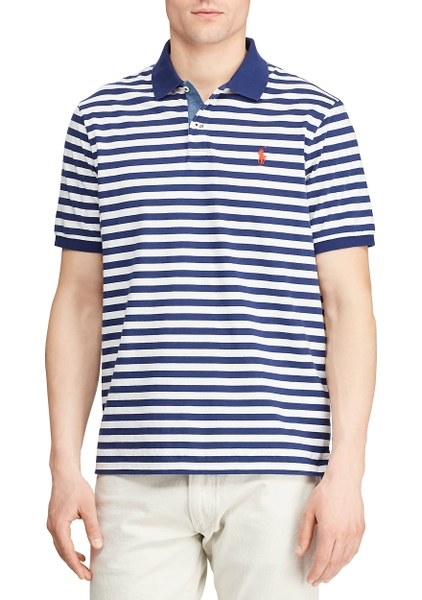 Áo thun nam Polo Ralph lauren trắng sọc ngang xanh logo đỏ