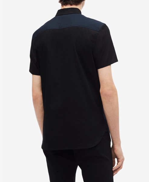 Áo sơ mi nam calvin klein ngắn tay đen phối tay xanh Navy