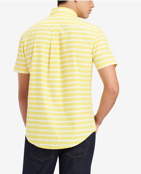 Áo sơ mi nam Tommy Hilfiger ngắn tay vàng sọc ngang trắng