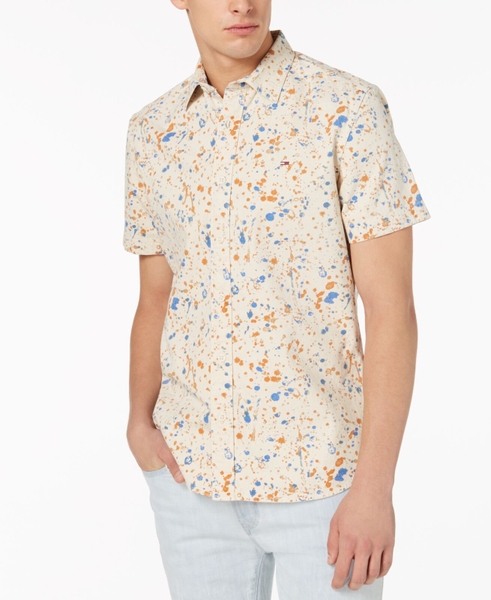 Áo sơ mi nam Tommy Hilfiger Jeans ngắn tay kem phối