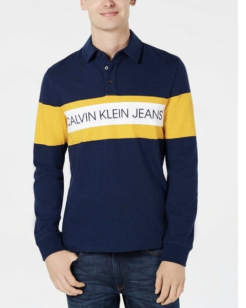 Áo thun nam calvin klein tay dài phối màu xanh navy phối vàng trắng có chữ Áo thun nam calvin klein tay dài phối màu xanh navy phối vàng trắng có chữ