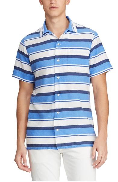 Áo sơ mi nam Polo ralph lauren ngắn tay sọc ngang xanh trắng - vạt ngang