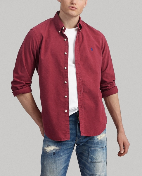 Áo sơ mi nam Polo Ralph lauren tay dài màu đỏ đô logo ngựa xanh đen