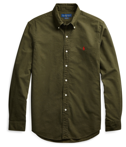 Áo sơ mi nam Polo Ralph lauren tay dài màu rêu logo ngựa xanh cam