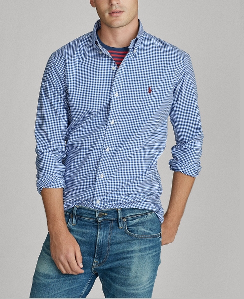 Áo sơ mi Nam Polo Ralph lauren tay dài caro xanh nhỏ with ngựa đỏ